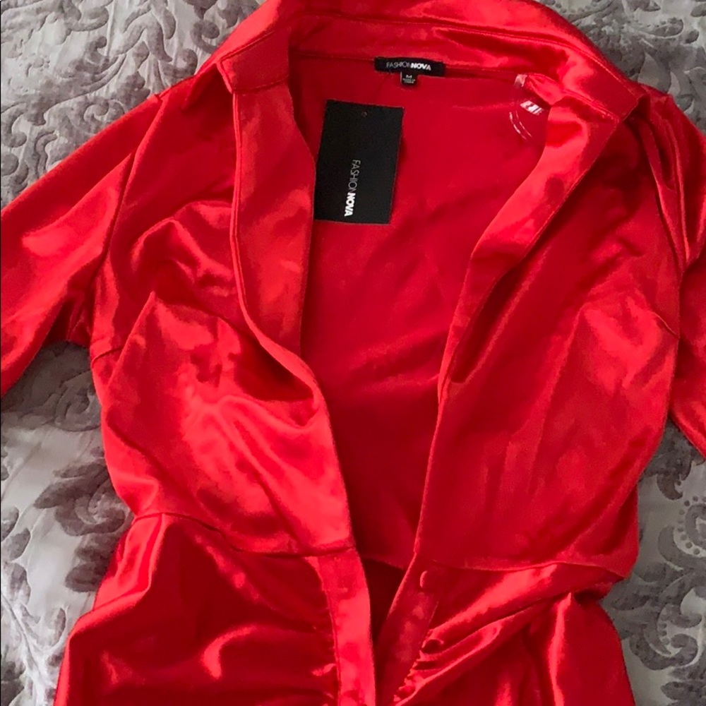 Red Deep Cut Mini Dress View 2